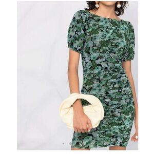 NEW GANNI Floral Mesh Ruched Mini‎ Dress size EU 40 US 8/10 Large